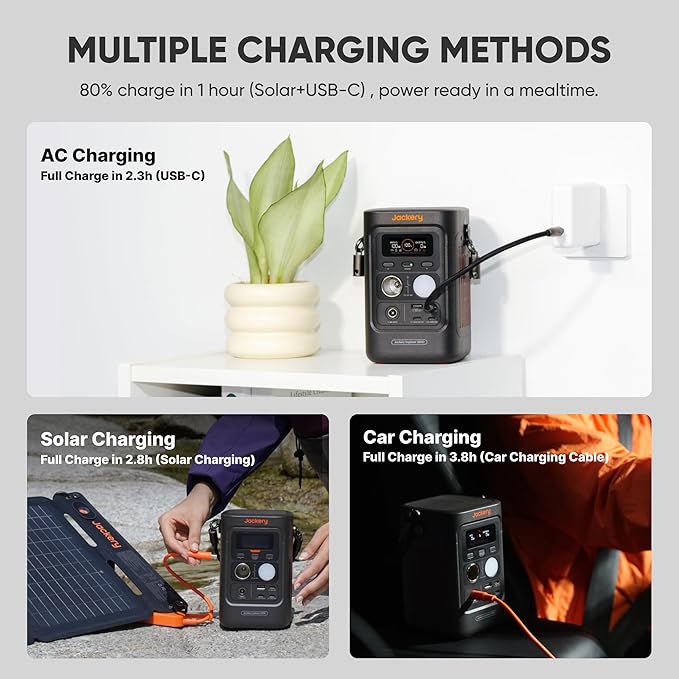 Jackery Solar Generator 300D, 288Wh LiFePO4 Portable Power Station with 40W Solar Panel, 300W DC Output, 140W USB-C Charging Cable Included, for Camping, Travel & Starlink Mini