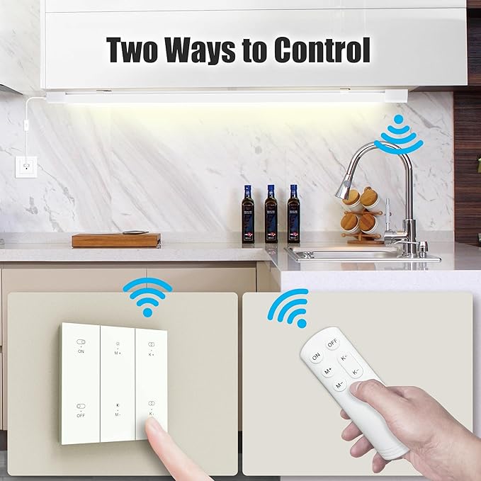 ONIDEK Under Cabinet Lights with Plug. 2700K-6500K Dimming and Color. with Wireless Control Panel and Remote Control.25W 2500LM for Garage, Kitchen, Bathroom, Closet, Office (36 inch-2PCS)