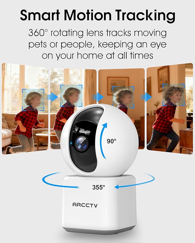 ARCCTV Cameras for Home Security 2pcs with WiFi 6&5GHz/2.4GHz, Motion Tracking Never Miss a Moment, 2-Way Audio, Night Vision, Compatible with Alexa Upgrades Your Idoor Security