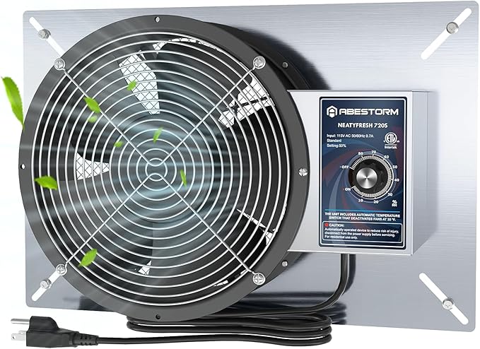 Abestorm 720CFM Crawlspace Ventilation Fans IP-55 Grade Basements Stainless Steel Vent Fan 10 inches Ventilator Fan with Freeze Protection Thermostat Dehumidistat for Crawlspace Attic Garage Exhaust