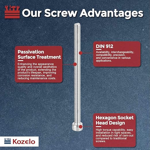 Kozelo 5pcs Socket Head Cap Screws - [M6-1 x 110mm] 304 Stainless Steel Allen Socket Drive for Electrical Motor 3D Printing Fan Engine Replacement Use, Silver