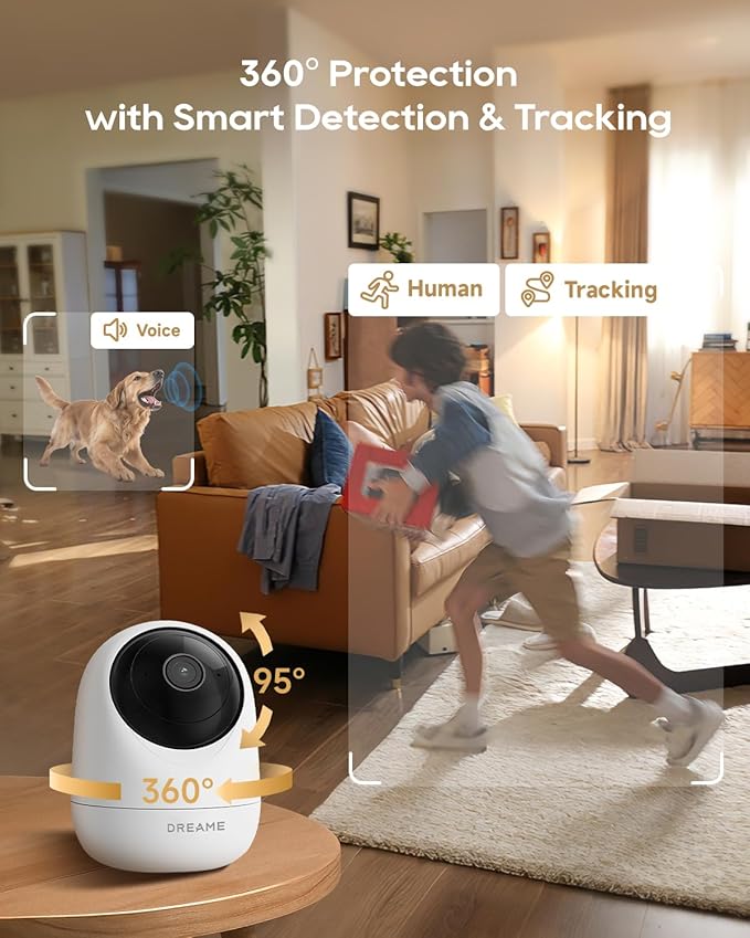 DREAME Pet Dog Camera, 1080P 3MP Indoor Security Camera Motion Detection, 5G/2.4G Dual-Band Wi-Fi, Physical Privacy Mode, Night Vision, 2-Way Audio, Cloud & SD Card Storage, Works with Alexa & Google
