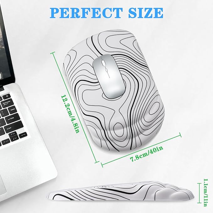Mouse Pad Wrist Wrist Rest, Comfortable Memory Foam Wrist Rest, Non-Slip PU Base, Ergonomic Wrist Support and Arm Rests for Gaming, Office, Computer Use, Relieve Typing Pain (White Line)