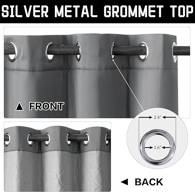 Grey Heavy Noise Resistance Curtains for Window 3-in-1 100% Blackout Curtains Grommet Thermal Insulation Room Divider Drapes for Bedroom Living Room (1 Panel, Grey, 50" x 96")