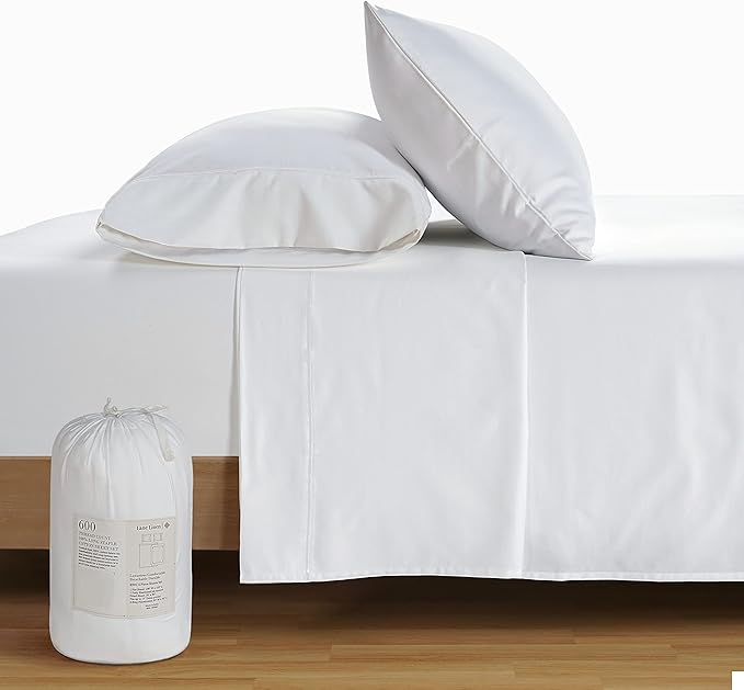 LANE LINEN 600 Thread Count 100% Cotton Split King Sheets Set for Adjustable Beds, 15" Deep Pocket Soft & Comfy Sustainably Produced Split King Sheet, Naturally Cooling Cotton Sheets -White