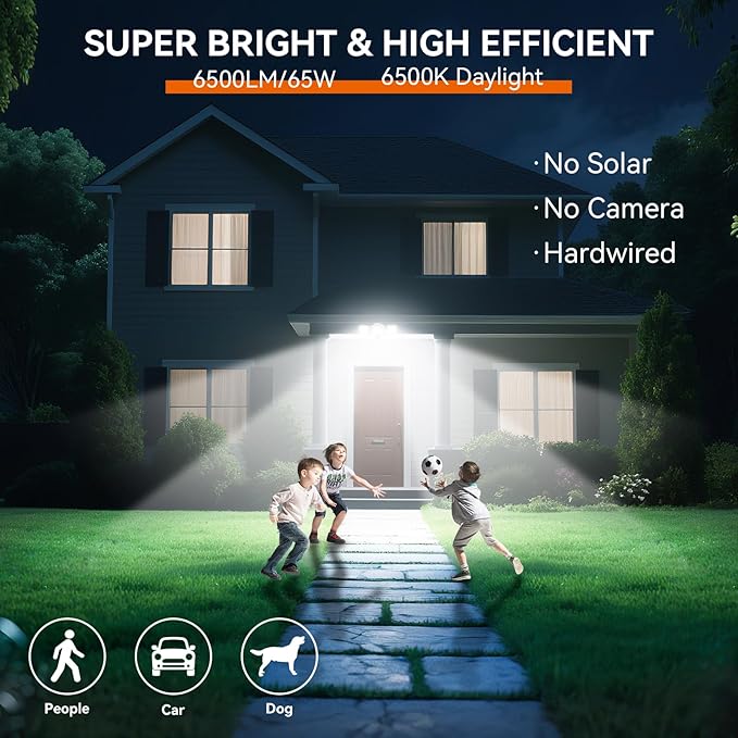 PURICH LED Security Lights Motion Sensor Outdoor Lights, 5000K Daylight, IP65 Waterproof, Dusk to Dawn, 3-Head Motion Detected Flood Light for Garage, Yard, Porch, White, 2 Pack