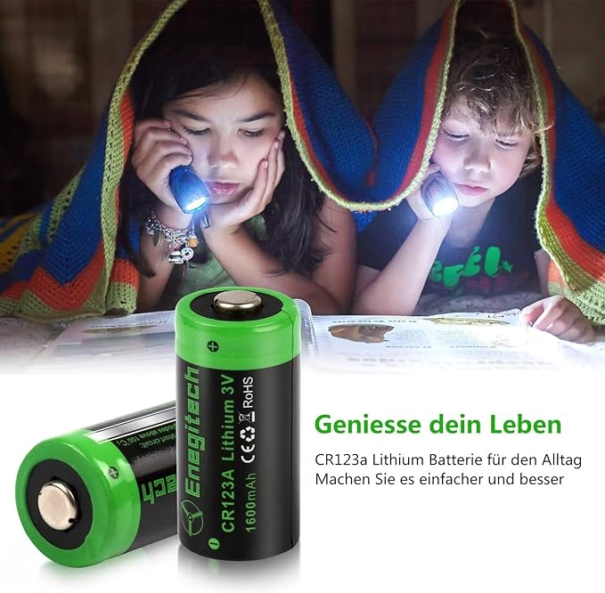 Enegitech CR123A 3V Lithium Battery, 123 3 Volt Lithium Battery, for Home Security Sensor Motion Sensor Door Lock High Intensity Flashlights Long-Lasting Non-Rechargeable (CR123A 4 Pack)