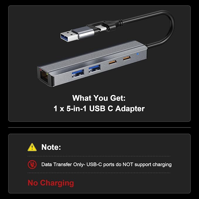 USB Hub with Ethernet, USB C to Ethernet Adapter with 2X USB 3.0, USB C 3.0, Gigabit Rj45 Port, Plug and Play, Multiport Network Adapter for Laptop MacBook iPad XPS Windows