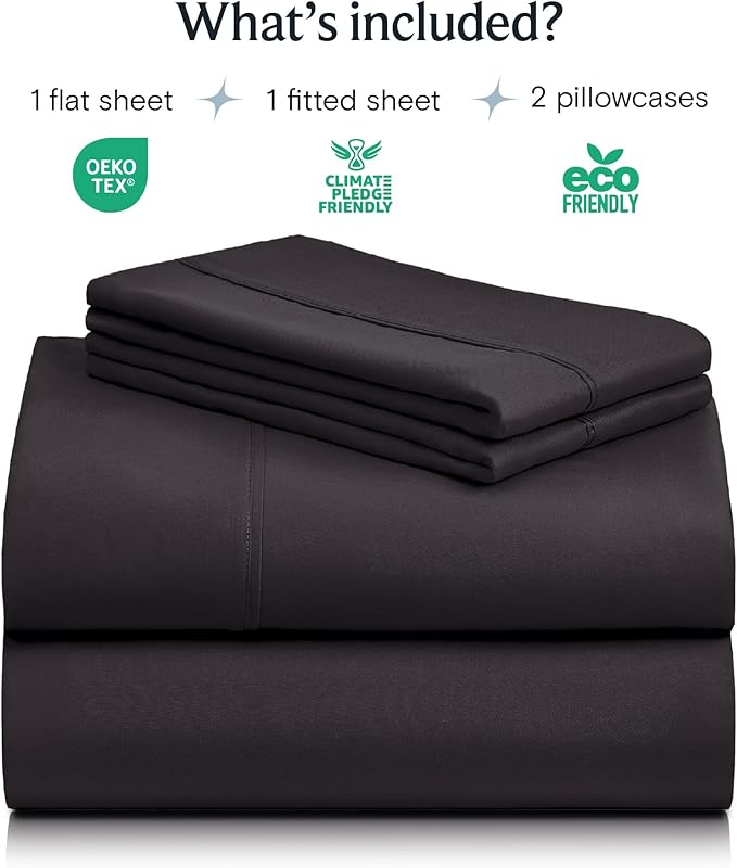 LuxClub 4 PC Full Sheet Set, Deep Pockets Wrinkle Free Cooling Bed Sheets Hotel Bedding for Women, Men, Kids & Teens, Includes 1 Fitted Sheet, 1 Flat Sheet and 2 Pillowcases-Black