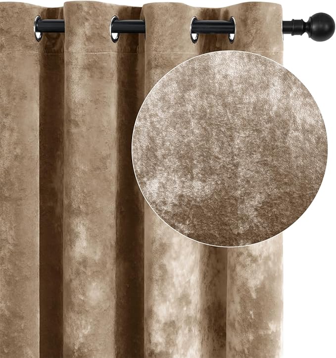 SMILETIME Amber Beige Crushed Velvet Curtains 52x96 inch Luxurious Thermal Insulated Soundproof Drapes for Living Room Bedroom Office Soft and Durable Light-Filtering Window Treatments, 2 Panels