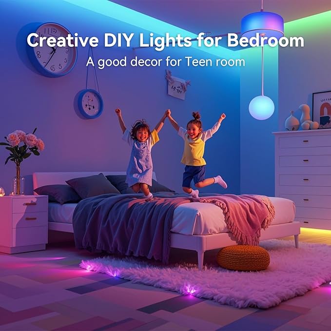 CHARKEE LED Lights for Bedroom 50 ft, Color Changing LED Strip Lights with 44-Key Remote, 12 Volt RGB SMD5050 Tape Lighting for Bedroom, Room Decor, Indoor,IG,TikTok,DIY(44key Remote)