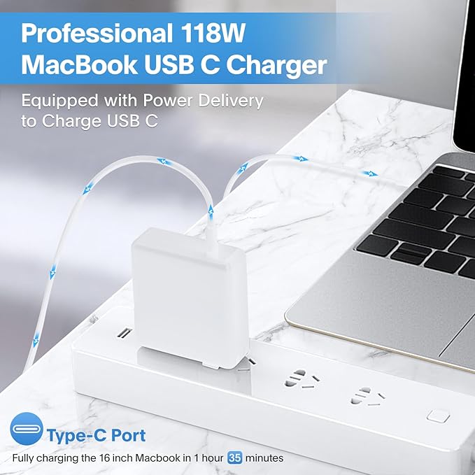 Sunveza Mac Book Pro Charger - 118W USB C Charger Fast Charger Compatible with MacBook pro/Air, M1 M2 M3 M4 M5, ipad Pro, Samsung Galaxy and More, Include Charge Cable
