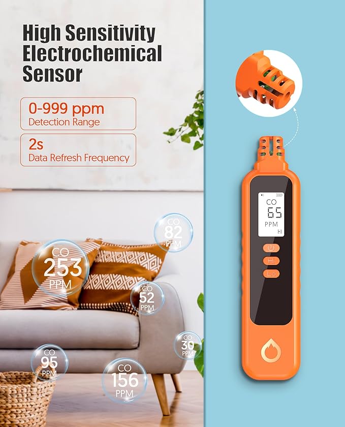 Carbon Monoxide Detectors, Portable CO Detector Battery Powered, Handheld Carbon Monoxide Monitor Alarm Detector with LCD Display for Home/Outdoor/Travel