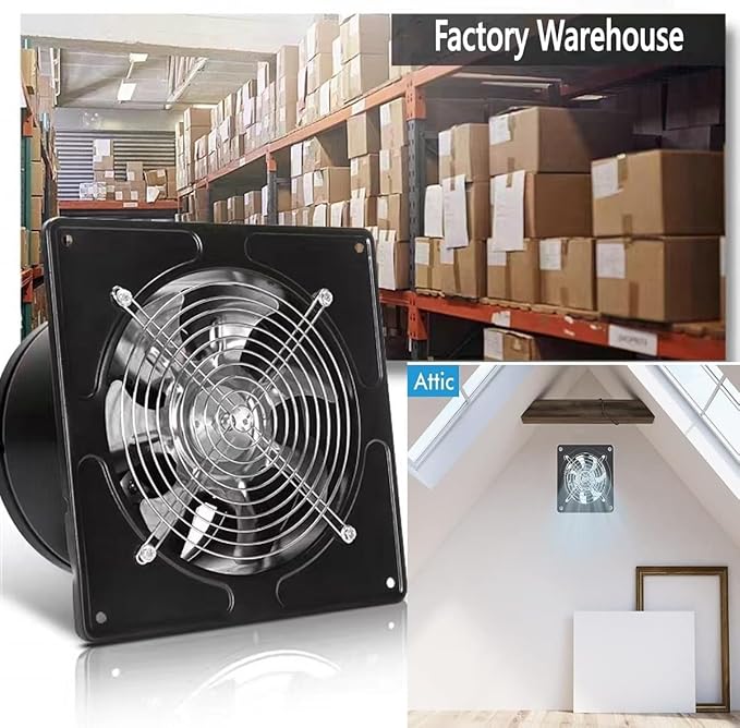 Aydomer 8 Inch Exhaust Fan Metal Ventilation Fan With Switch Window And Wall Mounted Extractor Warehouse Fan With Check Valve For Kitchen, Attic, Garage(Black)