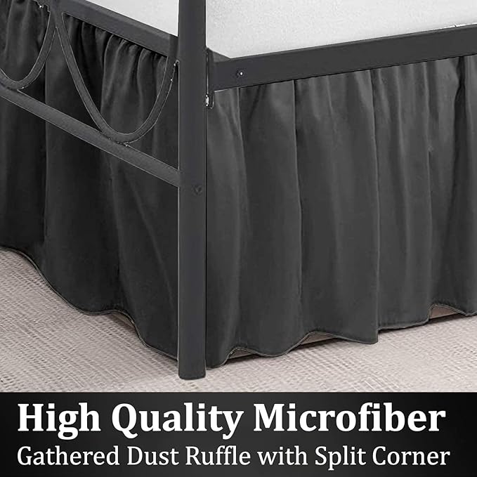SKY BEDDINGS - Queen Size Ruffled Bed Skirt with Split Corners - 12 Inch Drop Dust Ruffle Bed Skirt with Platform Three Sided Coverage - 100% Microfiber, Dark Grey