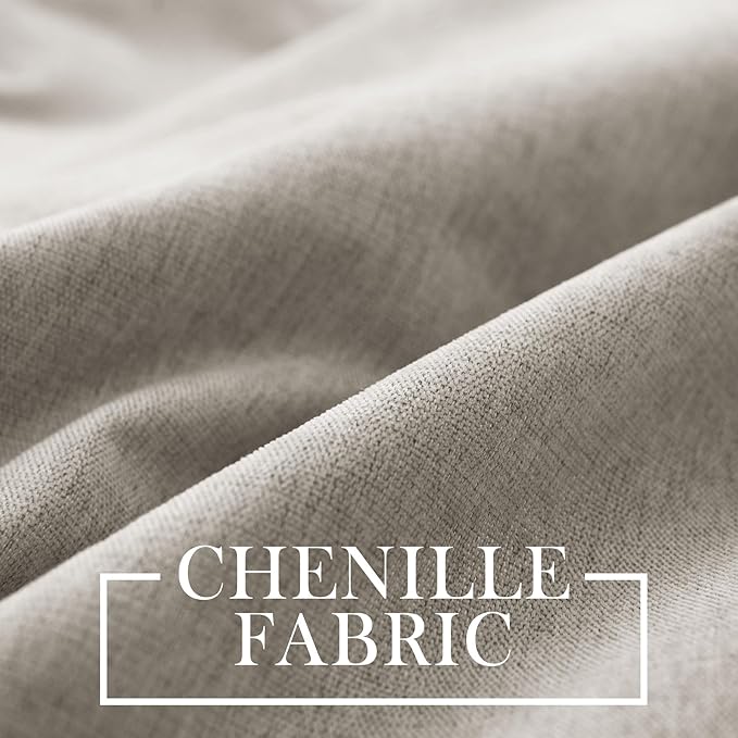 Macochico 100% Blackout Chenille Curtains 96 Inches Long for Hotel Nursery Noise Reducing Thermal Curtains for Bedroom Living Room Grommet Beige Taupe Curtains with Tieback 52" Wx96 L Classic 1 Panel