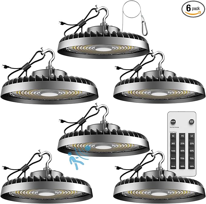 Lightdot Smart 250W High Bay LED Shop Lights 37,500LM High Bay Lights with Control (Normal Mode & Motion Sensor Mode) ETL-Listed Plug & Play for 30-40FT Height Warehouse-6Yrs Warranty-6Pack