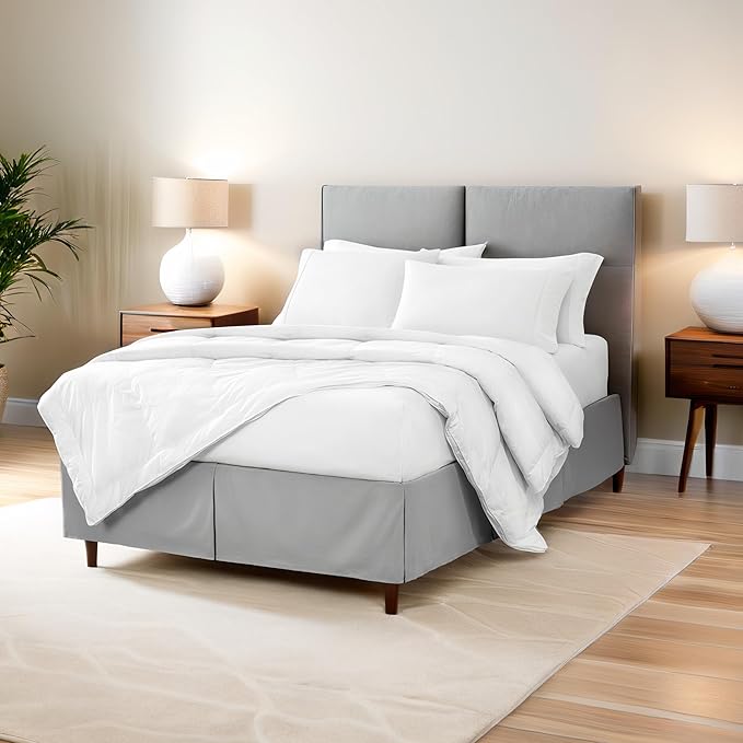Bare Home King Bed Skirt - 15-Inch Tailored Drop Easy Fit - Bed Skirt for Beds - Center & Corner Pleats (King, Grey)