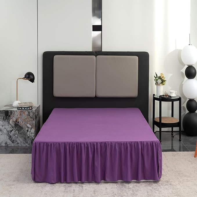 Bed Skirt King Size Ruffled Bed Skirt with Split Corners, 12 Inch Drop Dust Ruffle Bed Skirts with Platform, Grape