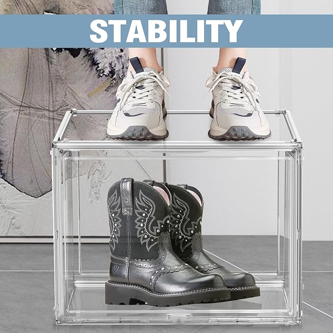 5 Pack XXX-Large Acrylic Display Case 17.7''x13''x13'' Tall Boot Storage Box Handbag Organizer for Closet Clear Boot Organizer Stackable Figure, Collectibles, Helmet Showcase with Magnetic Lid