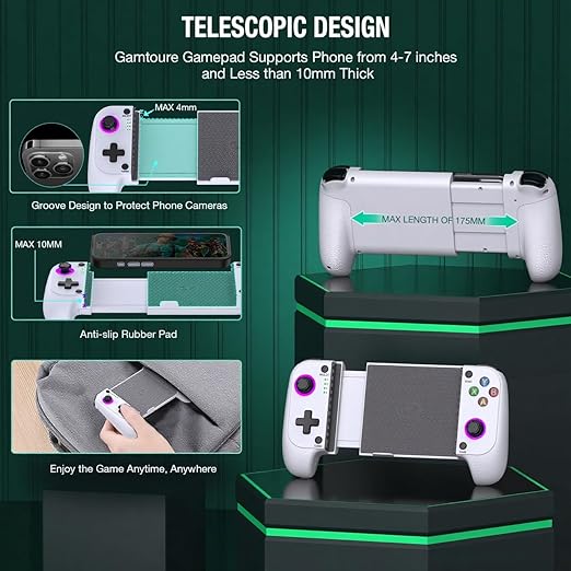 【Anti-Drift & Fast-Connect】Wireless Game Controller for iPhone/Android | Hall Joysticks Bluetooth Phone Controller, For Cloud Gaming, Genshin Impact, PUBG, Roblox, Call of Duty Mobile Gamers,White