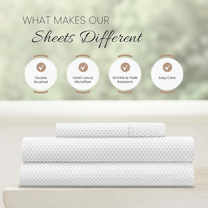 Linen Market Double-Brushed Patterned Microfiber Twin Sheet Set 3 Piece – Oeko-TEX Certified Ultra Soft & Wrinkle-Free - 16" Deep Pocket Sheets - Easy Care Twin Size - Stippled Light Gray