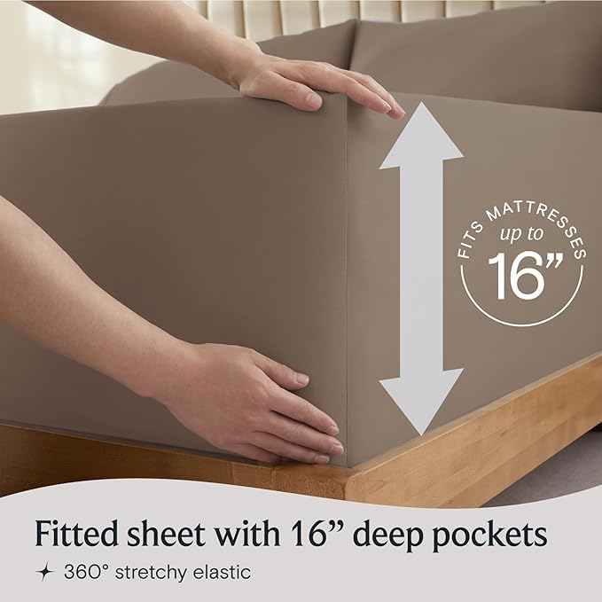 LuxClub 4 PC Full Sheet Set, Deep Pockets Wrinkle Free Cooling Bed Sheets Hotel Bedding for Women, Men, Kids & Teens, Includes 1 Fitted Sheet, 1 Flat Sheet and 2 Pillowcases-Soft Dark Khaki