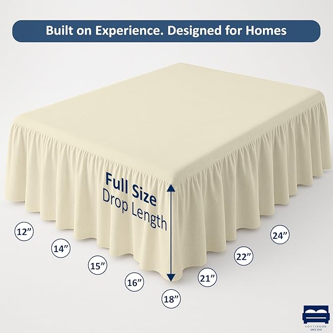 Ruffled Bed Skirt with Split Corners-Dust Ruffle - 12" Drop 100% Microfiber Soft,Sheen & Luxurious Look - Bed Skirts (Ivory -Full)