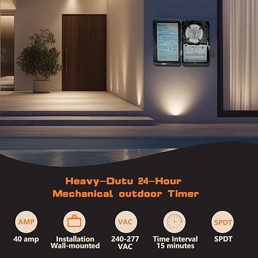 T101 Mechanical Time Switch,24-Hour 120 V Mechanical Time Switch,Reliable Control for Various Loads,12 ON/Off Operations - Manual Override & Included Trippers
