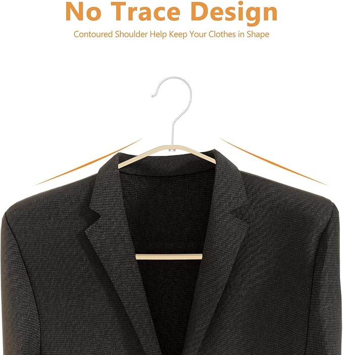 Bamboo Hangers - 50 Pack Slim Coat Hangers - 360-Degree Rotatable Hook, Suitable for Clothes, Jacket, Shirt, Tank Top, Pant (Natural, 50)