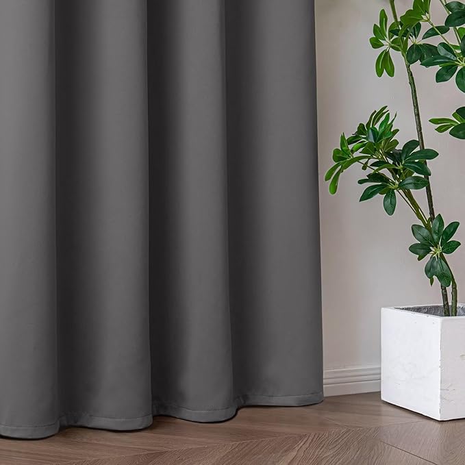 Curtains 90 Inches Long 2 Panels Set, Blackout Curtains for Bedroom Living Room, Thermal Insulated Grommet Room Darkening Drapes for Privacy Home Decor Windows(W52 x L90, Light Grey)