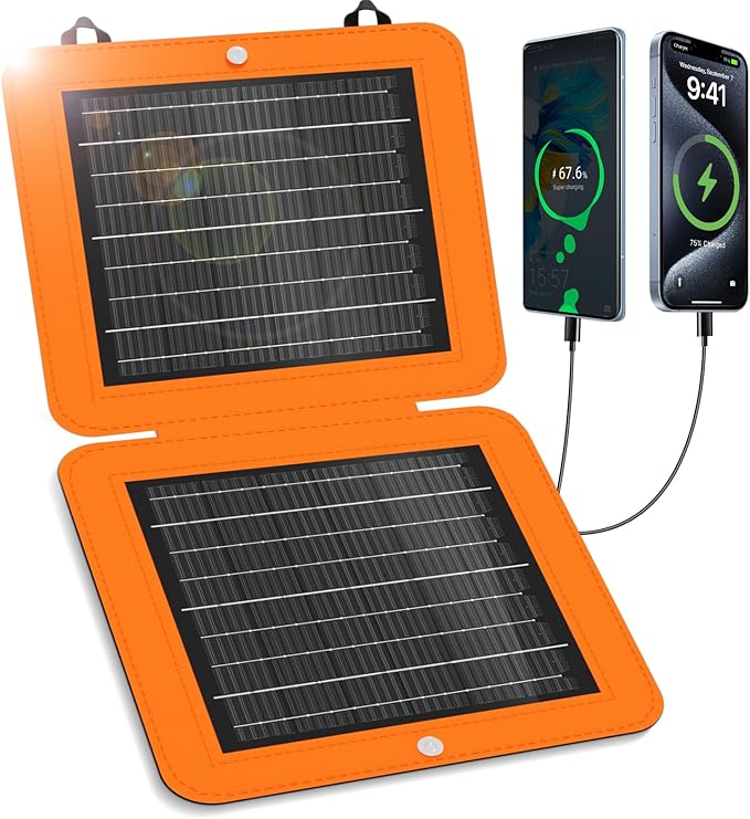 SOLUPUP Solar Panels, 10W Small Solar Charger with 5V USB-A and USB-C Fast Charging IPX5 Waterproof Foldable Portable Solar Panel for Camping, Hiking Compatible with iPhone, iPad, Power Banks
