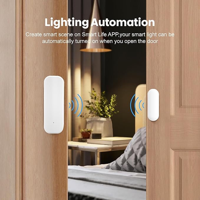 WiFi Door Sensor: Wireless Window Sensor with App Alerts, Tuya Smart Contact Sensor for Home Security and Smart Home Automation, No Hub Required, Compatible with Alexa Google Assistant(4-Pack)