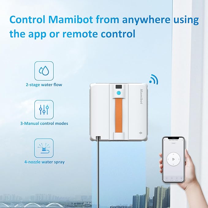 Mamibot W120-DP Robot Window Cleaner for High-Rise Glass - 3200Pa Strong Suction, Multiple Cleaning Modes,4 Water Spray Nozzles,Edge Detection Technology,App&Remote Control(Blue)
