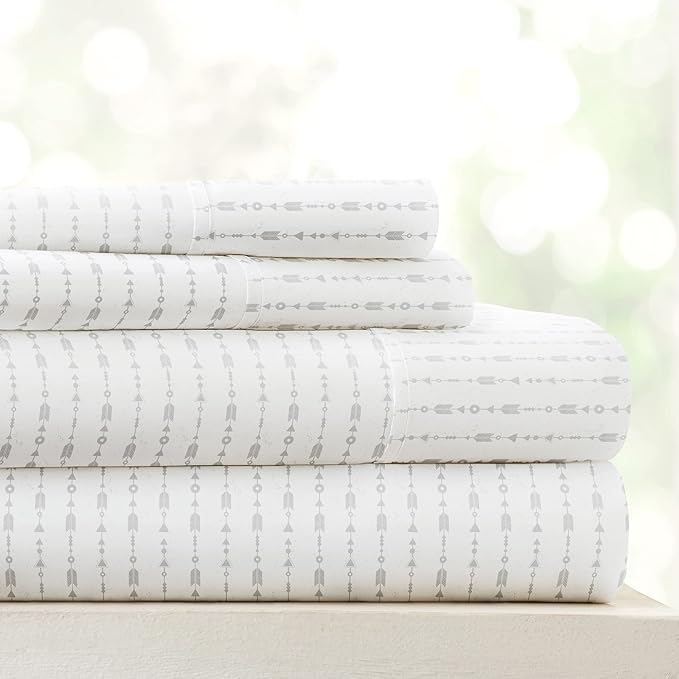 Linen Market Double-Brushed Patterned Microfiber Twin Sheet Set 3 Piece – Oeko-TEX Certified Ultra Soft & Wrinkle-Free - 16" Deep Pocket Sheets - Easy Care Twin Size - Beaded Arrows Light Gray