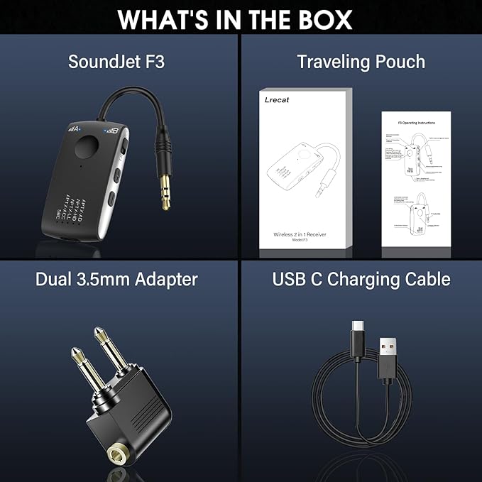 Bluetooth 5.4 Transmitter Receiver for 2 AirPods or BT Devices, Wireless Adapter for Flight, TV, PC and Gym, Switch, Bluetooth Wireless Transmitter with Dual Link AptX Adaptive/Low Latency/HD Audio