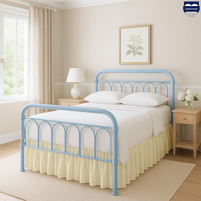 Ruffled Bed Skirt with Split Corners-Dust Ruffle - 16" Drop 100% Microfiber Soft,Sheen & Luxurious Look - Bed Skirts (Ivory -Twin)