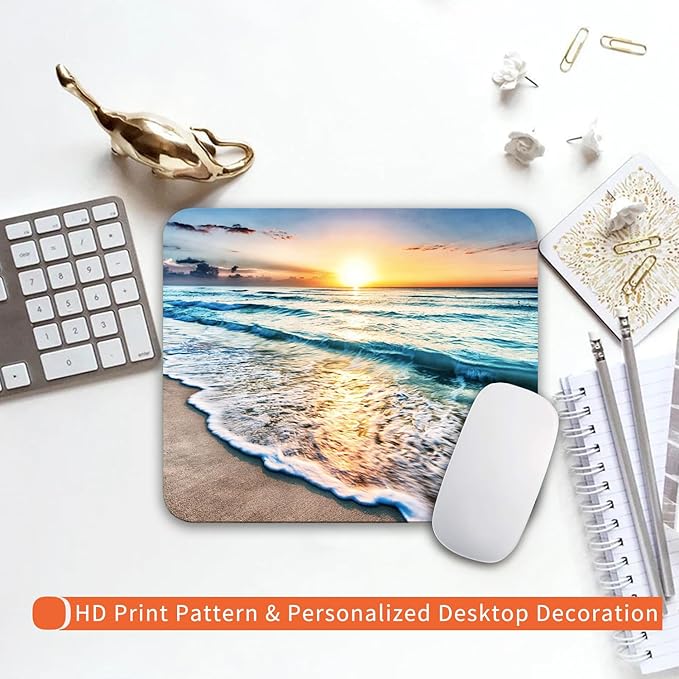 Armanza Square Mouse Pad Beach Sunset, Personalized Premium-Textured Custom Mouse Mat Design, Washable Mousepad Cloth, Non-Slip Rubber Base Computer Mouse Pads for Wireless Mouse