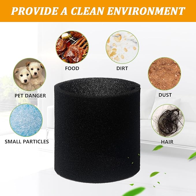 Filter Replacement 90585 Foam Sleeve for Shop Vac Wet Dry Vacuums 90304 90350 90333，VF2002 Reusable Dry Vac 9010700 Filter, Fits Most 5 Gallon Up Wet Dry Vacuum Cleaners
