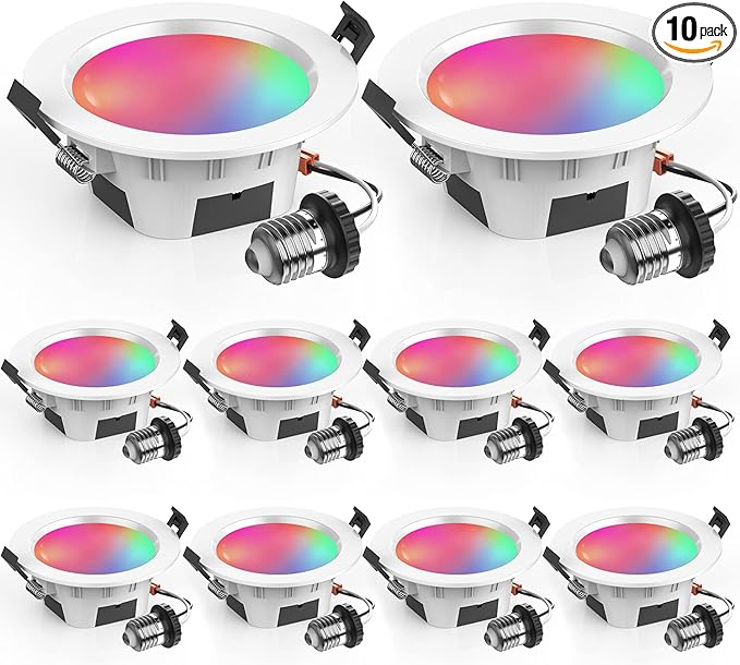 Vanance 3 Inch Smart Recessed Light 10Pack, RGBCW, 2700K-6500K CCT Selectable, Dimmeble, Multicolorred Color Changing LED Downlight, New Construction or Remodel Canless Recessed Downlight