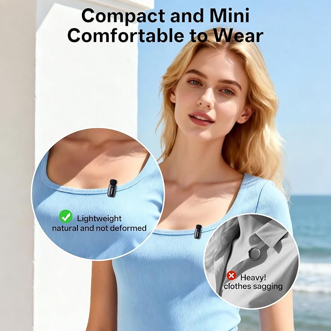 Yuaceuco Mini Wireless Lavalier Microphone for iPhone ipad Android, Noise Reduction and Mute, 33h Charging Case, AI Voice Changer, 131FT Range, Mini Lapel Mic for Video Recording, Vlogging, YouTube