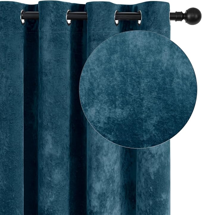 SMILETIME Tranquil Blue Crushed Velvet Curtains 52x96 inch Luxurious Thermal Insulated Soundproof Drapes for Living Room Bedroom Office Soft and Durable Light-Filtering Window Treatments, 2 Panels