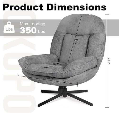 360°Free Swivel Accent Chair Set of 2 for Living Room, Slightly 20°Rocking, 24" High Backrest Upholstered Armchair, Ergonomic Design, Chenille Breathable Soft Fabric Modern Single Sofa, Gray