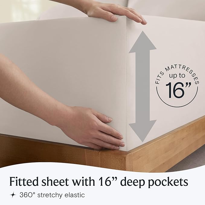 LuxClub 5 PC Sheet Set Bed Sheets Deep Pockets 16" Eco Friendly Wrinkle Free Cooling Machine Washable Hotel Bedding Silky Soft - Linen Split King