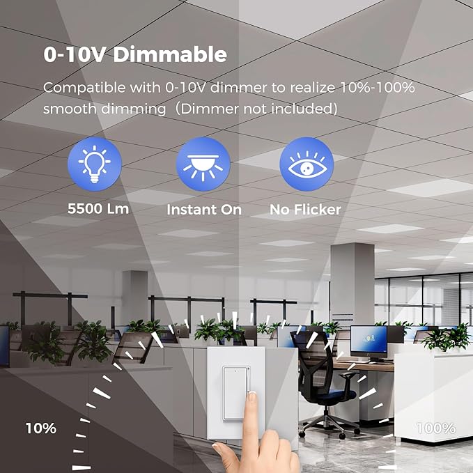 AIKVSXER 4 Pack 2x2 LED Flat Panel Light - Selectable 5 CCT 3000K-6500K & 5 Wattage 30-50W 5500Lm 0-10V Dimmable 2x2 led Drop Ceiling Lights 120-277V for Commercial and Home