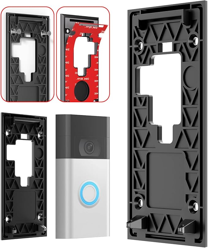 No Drill Ring Doorbell Mount for Battery 2020 - Damage-Free 3M Tape Holder, Rental Friendly No Screws Wall Plate Bracket for Apartment (Ring doorbell 2020 Mount)