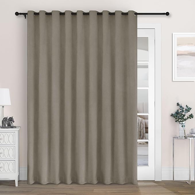 Macochico 120" Wx84 L 100% Blackout Chenille Curtains for Sliding Door Living Room Bedroom, Luxury Drapery for Hotel Home Theater, Light Taupe Thermal Window Treatments with Tieback, Grommet, 1 Panel