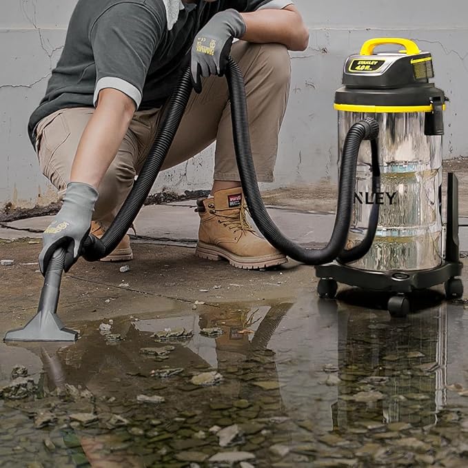 STANLEY Wet Dry Vacuum 5 Gallon with 4 HP Powerful Motor Suction,Stainless Steel Shop Vacuum Portable Wet Dry Vac for Jobsite, Workshop, Garage, Basement SL18130