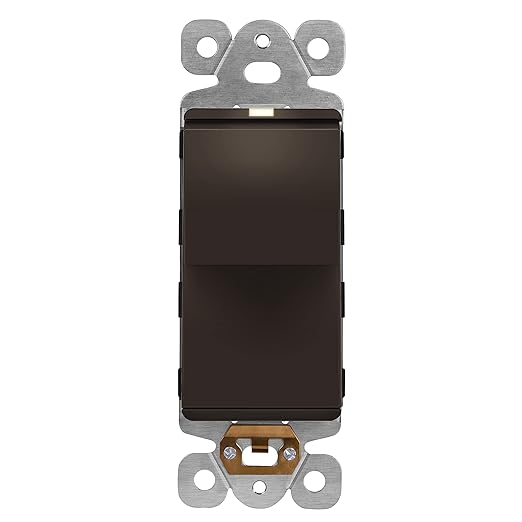 LIDER Minimalist Design Matte Finish Lighted Decorator Switch, Frameless Paddle Light Switch with Locator Light, Grounding Screw, 15A 125V, UL Listed, LS15-1P-BR, Brown