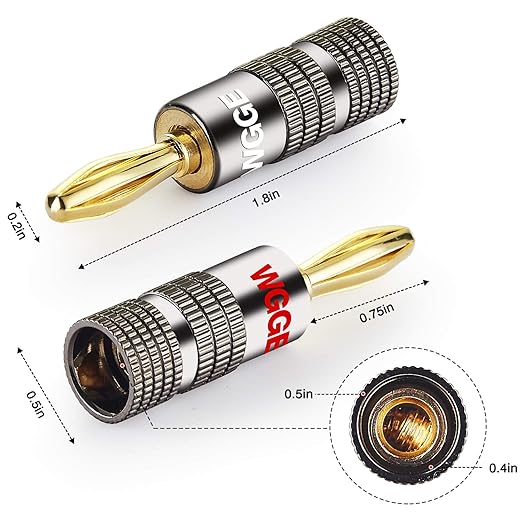 WGGE WG-029 Banana Plugs Audio Jack Connector, 24k Gold Dual Screw Lock Speaker Connector for Speaker Wire, Wall Plate, Home Theater, Audio/Video Receiver, and Sound Systems ((12 Pairs (24 Plugs)))